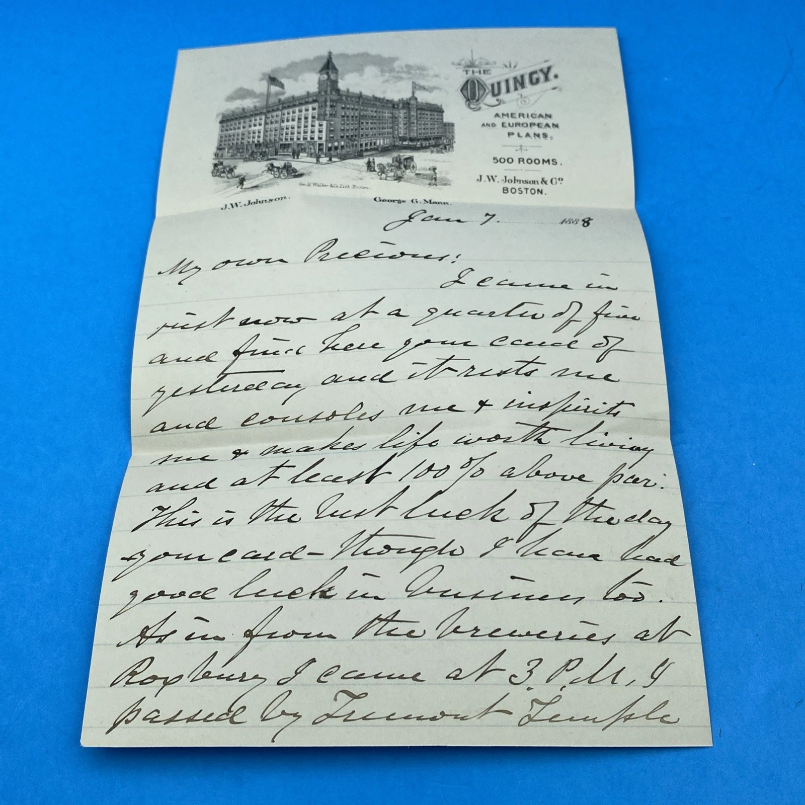 1888 Quincy House Boston Hotel Cover & Letterhead Tremont Temple Brewery - Image 6