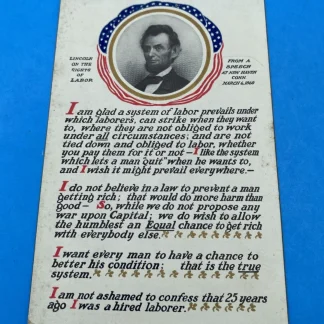 c.1908 Sheahan Abraham Lincoln Memorial Postcard Rights of Labor Quote Unused PC