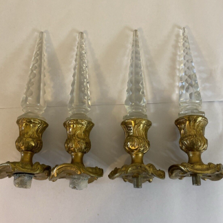 (4) Antique Faceted 3 Sided Spear Glass Crystal Brass Chandelier Light 9" Finial