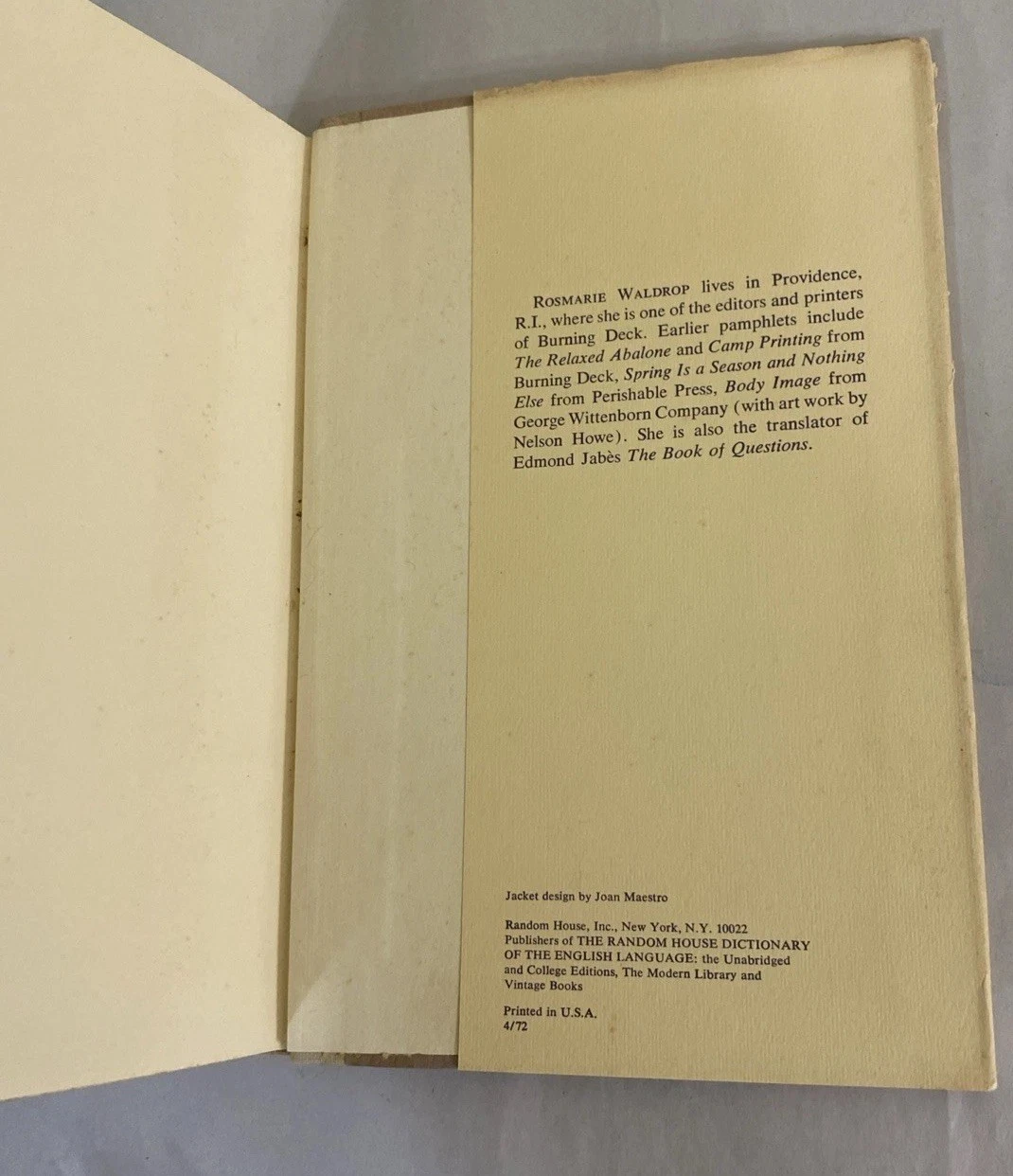 THE AGGRESSIVE WAYS OF THE CASUAL STRANGER By Rosmarie Waldrop - Signed - 1st - Image 9