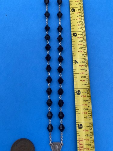 Vtg Black Bicone Faceted Glass Petite Rosary, 800 Silver, Roma, 15” Christianity - Image 8