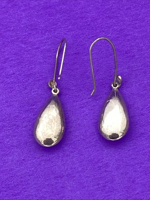 Vintage Sterling Silver Long Teardrop Shape Puff Drop Earrings - Image 3