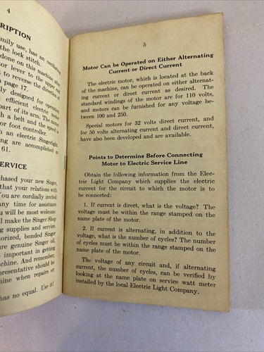 Rare 1940 SINGER Electric Sewing Machine Model 66-16 Instructions Manual Booklet - Image 6
