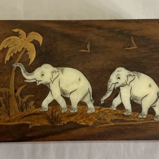 Vintage Indian Rosewood Bone Inlay Elephant Paperweight Desk Letter Weight Small