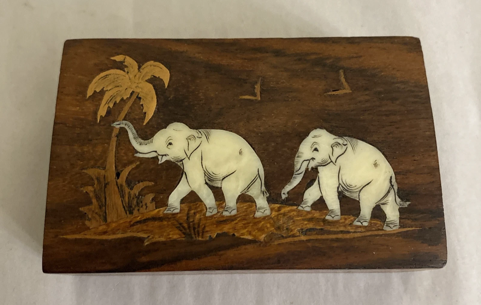 Vintage Indian Rosewood Bone Inlay Elephant Paperweight Desk Letter Weight Small