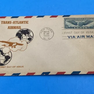 1939 Trans-Atlantic Airmail FDC C24 Winged Globe NY First Day Harry Simon Cachet