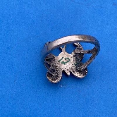 Vintage Sterling Silver Turquoise & Mother of Pearl Butterfly Ring Size 8 - Image 5