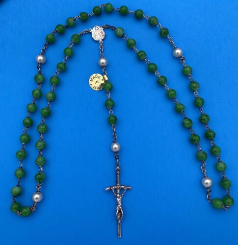 Pope John Paul II- Green Glass Beads Rosary, Italy, Catholic, 20” - Image 2