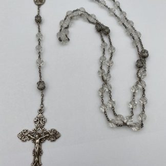 Beautiful Vintage AP Sterling Rosary With Faceted Crystal Beads, Christianity