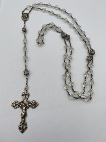 Beautiful Vintage AP Sterling Rosary With Faceted Crystal Beads, Christianity