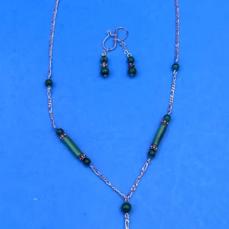 Vintage Made In Italy Sterling Malachite Artisan Necklace And Earrings Set