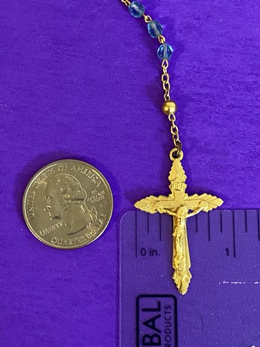 Vintage Blue Faceted Glass Petite Rosary, Virgin Mary, Italy, Christianity, 14” - Image 12