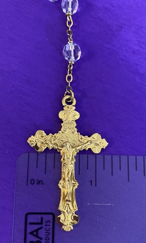Vintage Faceted Crystal Rosary w/box, Pewter, Virgin Mary, Christianity, 22” - Image 12