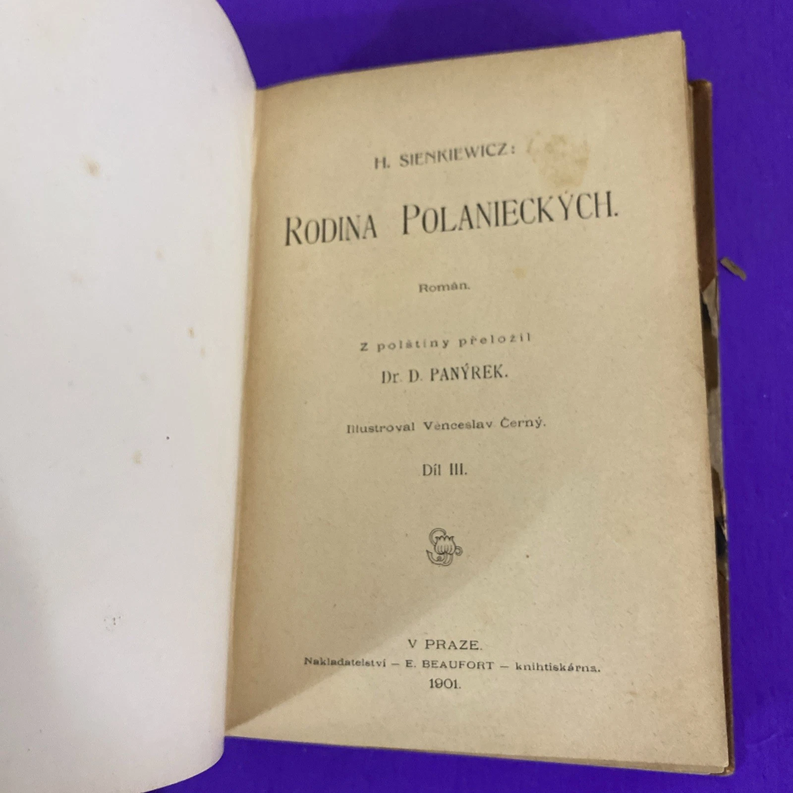 1901 Sienkiewicz Rodina Polanieckých Czech Antique Books Vol I & III - Image 12
