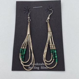 Vintage Native American SDR Sterling Silver Malachite Dangle Drop Liquid Beads