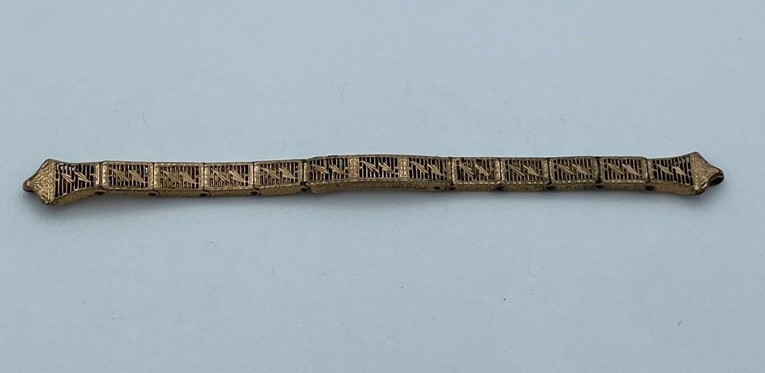 Art Deco 12k Gold-Filled Ladies Lustern Filigree Antique Watch Band