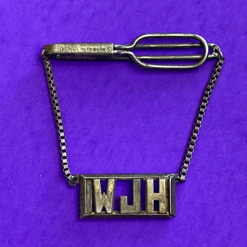Vintage Swank Sterling Silver Tie Clip With Initials- W. J. H.