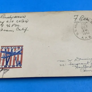 1943 APO 709 Guadalcanal WWII US Censored Cover, Embossed Victory Cachet, 7¢ Due