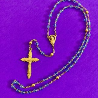 Vintage Blue Faceted Glass Petite Rosary, Virgin Mary, Italy, Christianity, 14”