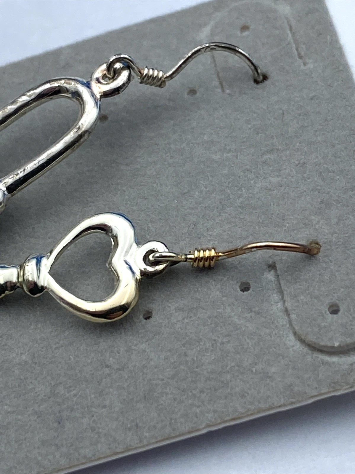 Vintage Forever New Heart Lock Key Earrings NOS Original Card Sterling Silver - Image 7