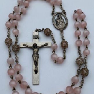 Vintage Our Lady of the Snows Pink Glass Beads Rosary Christianity