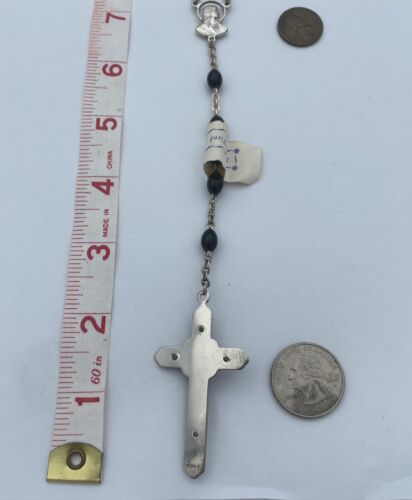 Vtg Black Acrylic Unbreakable Chain Cherub Crucifix Rosary Italy Christianity - Image 12