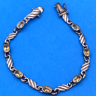 Vintage BIB Thai Yellow Oval Citrine 925 Sterling Silver Tennis Bracelet