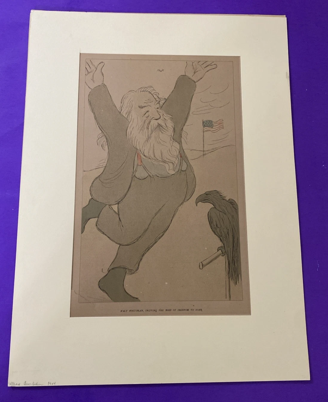 1904 Max Beerbohm Poets' Corner Lithographs Walt Whitman Dante Pair Literary Art