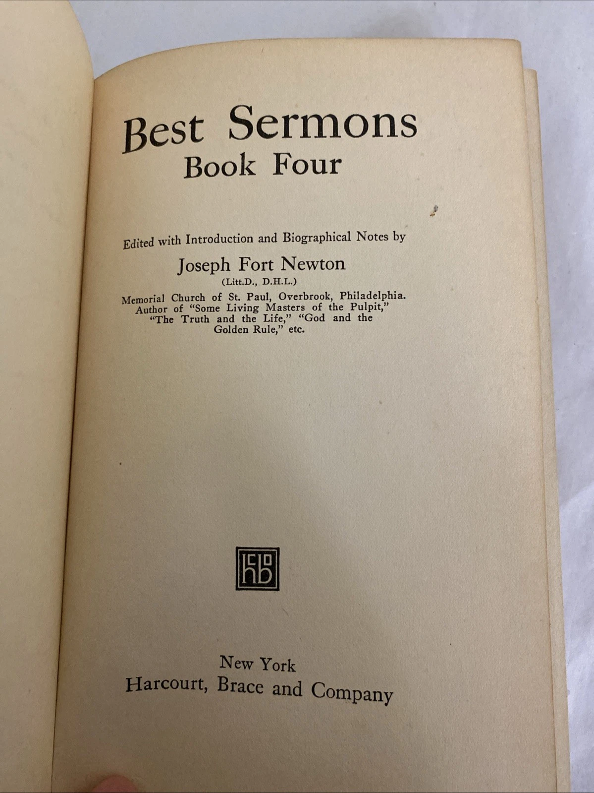 1927 Best Sermons Book Four Joseph Fort Newton Inscribed Harcourt Hardcover - Image 4