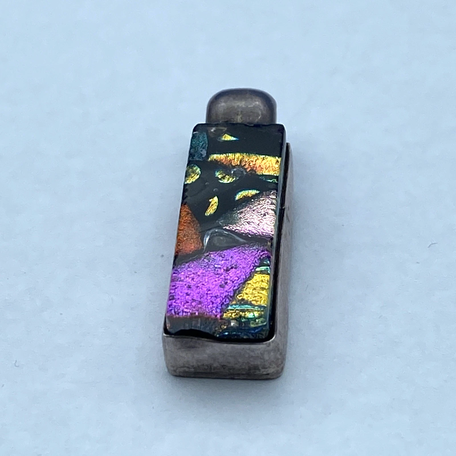 Vintage Mexico 925 Sterling Silver Dichroic Glass Abstract Artisan Pendant 12.2g - Image 6