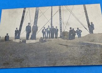 RPPC c1907 Oil Drill Site, 13 Men, Pipe Reads “The Village of Weston,” Rare