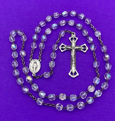 Vintage Claudio Cipolletti Aurora Borealis Crystal Faceted Glass Rosary, ITALY - Image 3