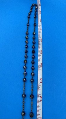 Vtg Peacock-Blue AB Faceted Glass Rosary, Jerusalem Crusader, ITALY Christianity - Image 12