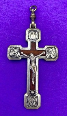 Via Crucis Crucifix Pendant, Wood Inlay Silver Tone, ITALY, Christianity, Jesus
