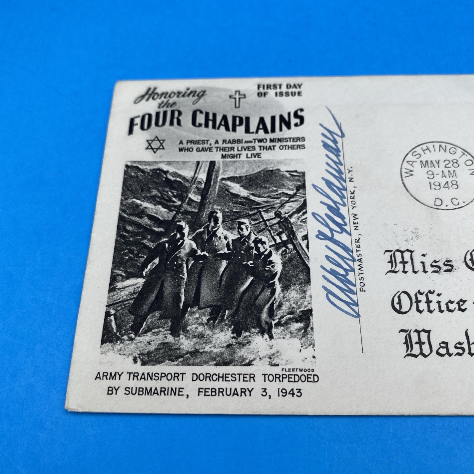 1948 Four Chaplains Fleetwood Cover Signed Albert Goldman Claire Keefe, FDC WW2 - Image 2