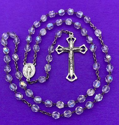 Vintage Claudio Cipolletti Aurora Borealis Crystal Faceted Glass Rosary, ITALY - Image 2