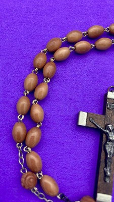 Vintage Wood Coco Veritable Rosary, FRANCE, Virgin Mary & Child Christianity 20" - Image 8