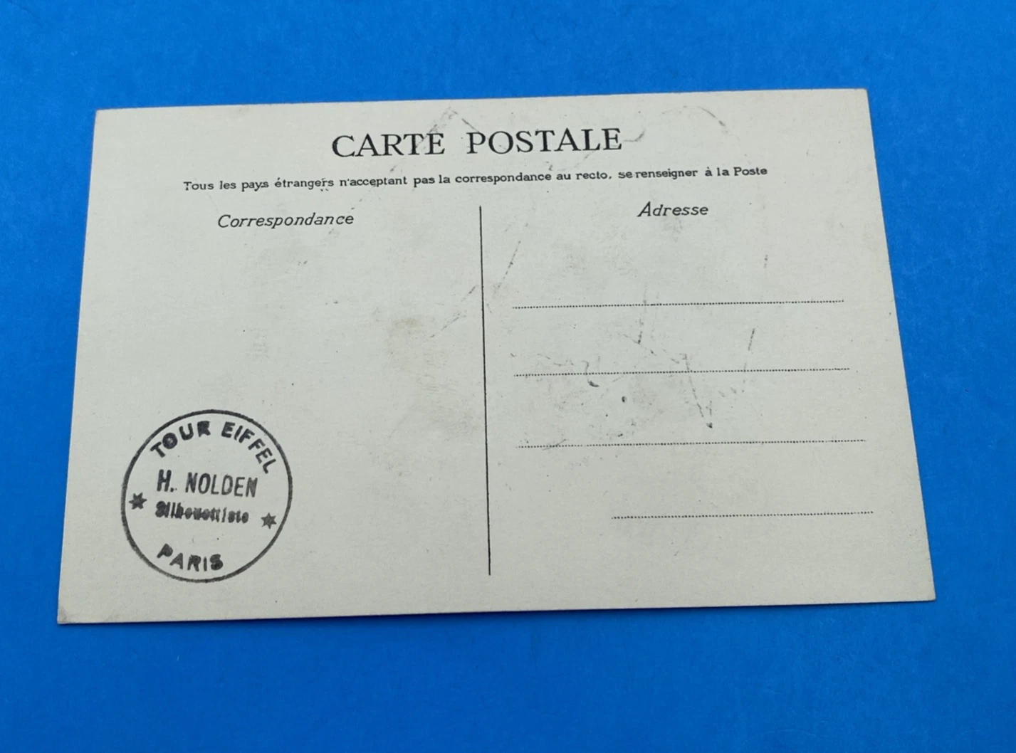 H. Nolden Silhouettiste Tour Eiffel Paris silhouette postcard c.1906, unused man - Image 2