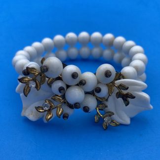 Vintage 1950-1960s White Bead w/ Rhinestone Wire Wrap Bracelet