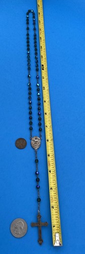 Vintage Peacock Green/Blue AB Faceted Glass Rosary, St Jude, Italy, Christianity - Image 4