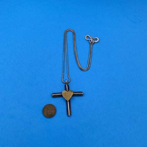 Modernist Silver Cross Heart Pendant Necklace - Image 3