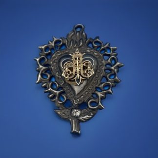 Vintage EX VOTO SACRED HEART Silver Tone Pendant