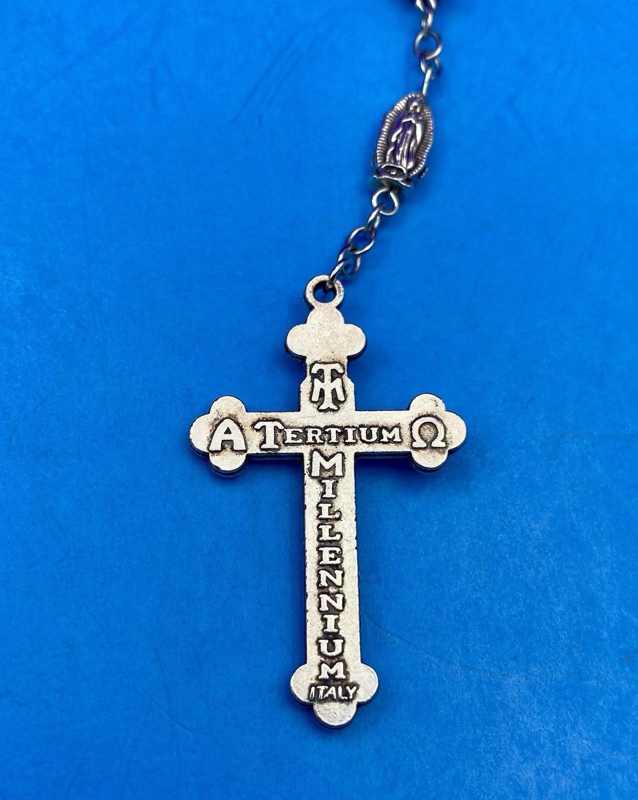 Vintage Black Round Glass Bead Rosary, Virgin Mary, Italy, Christianity 21.5” - Image 11