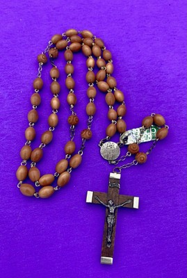 Vintage Wood Coco Veritable Rosary, FRANCE, Virgin Mary & Child Christianity 20" - Image 3