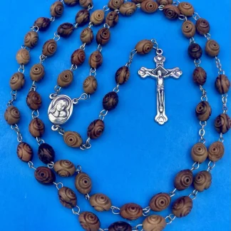 Carved Olive Wood Rosary, Terra Jerusalem Reliquary, Virgin Mary, Christianity