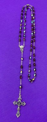 Vtg Claudio Cipolletti Red Aurora Borealis Crystal Faceted Glass Rosary, ITALY - Image 8