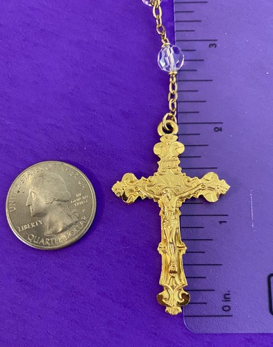 Vintage Faceted Crystal Rosary w/box, Pewter, Virgin Mary, Christianity, 22” - Image 11