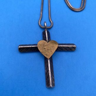 Modernist Silver Cross Heart Pendant Necklace