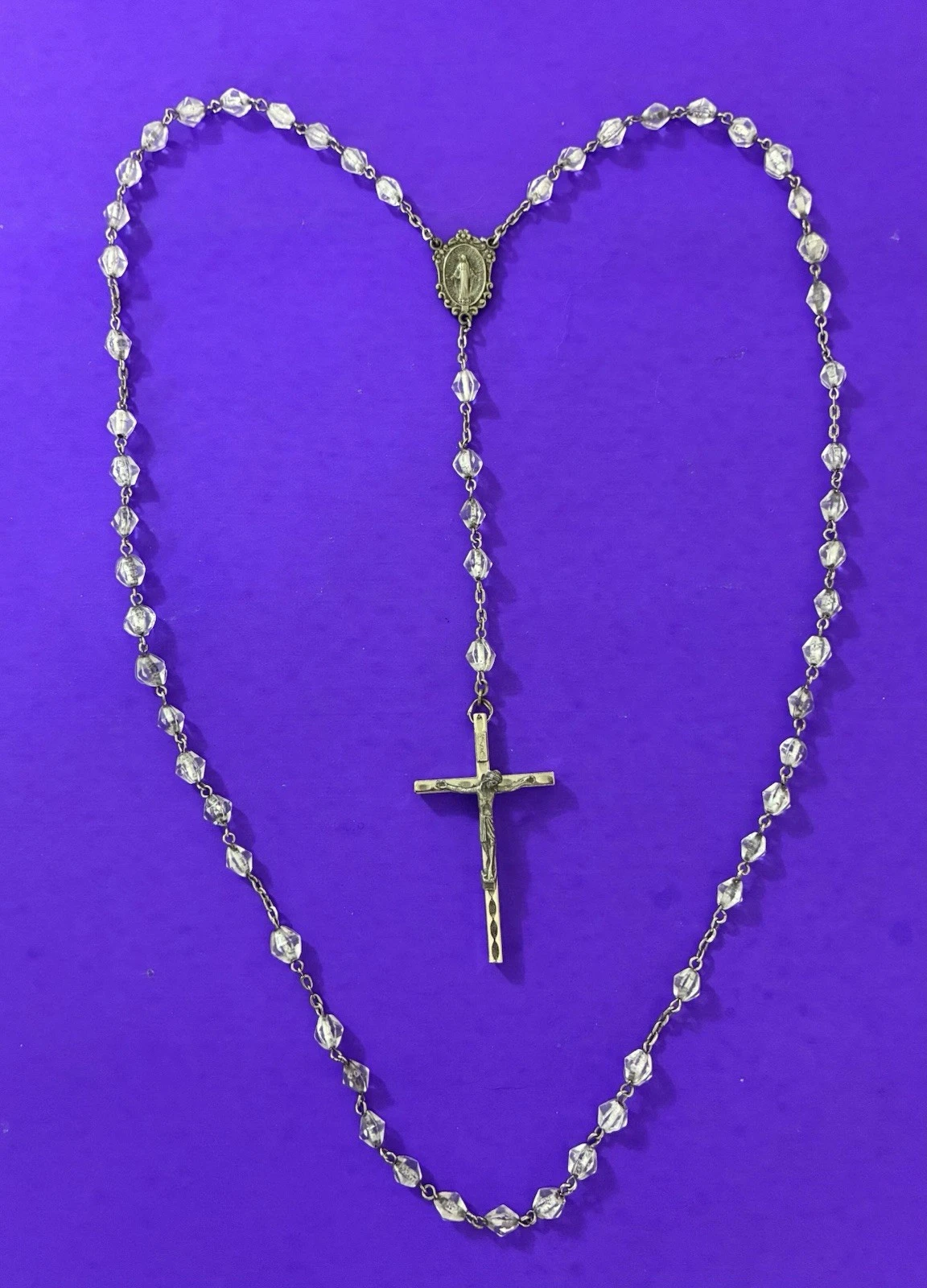 Vintage Bicone Opaque Faceted Glass Rosary, Virgin Mary Jesus Italy Christianity - Image 5