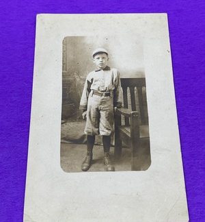 Antique RPPC Boy in Baseball Uniform 8 Years Old Divided Back Real Photo